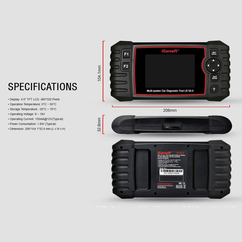 iCARSOFT OBD 2 Diagnosegerät LR V2.0 KFZ-Scanner für Land Rover & Jaguar