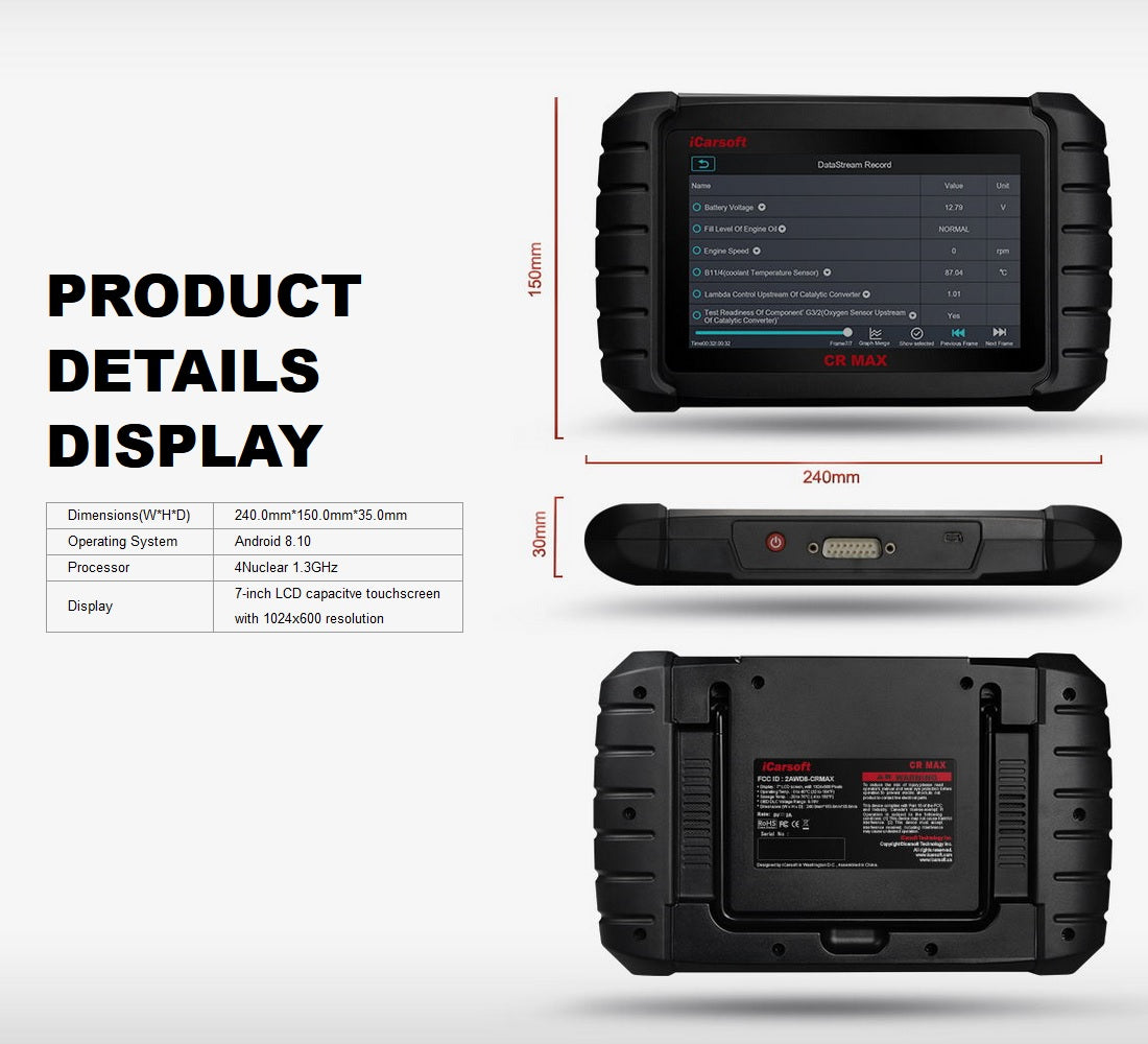 UNIVERSAL DIAGNOSEGERÄT iCARSOFT CR MAX OBD2 Scanner + Kostenlose Online Updates DEUTSCH