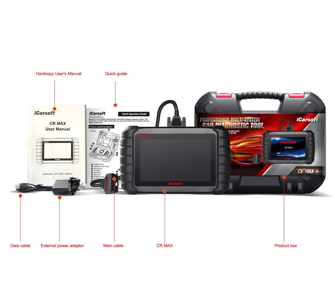 UNIVERSAL DIAGNOSEGERÄT iCARSOFT CR MAX OBD2 Scanner + Kostenlose Online Updates DEUTSCH