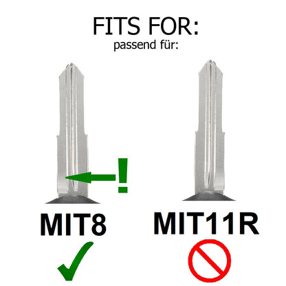 Auto Schlüssel Funk Fernbedienung 1x Gehäuse 2 Tasten + 1x Rohling MIT8 + 1x CR1616 Batterie kompatibel mit Mitsubishi