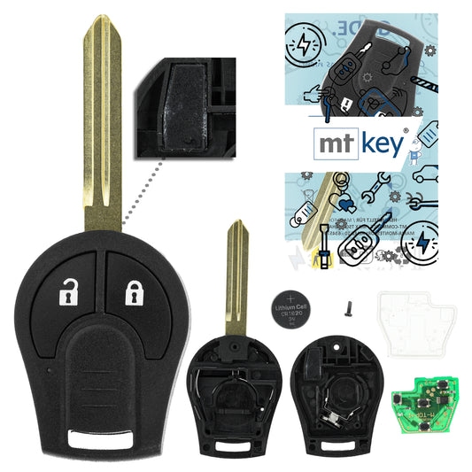 MT-KEY 2 Tasten Funk Schlüssel Fernbedienung 434MHZ kompatibel mit Nissan Micra K13 10-13 Navara D23M 15-16 433MHZ Autoschlüssel
