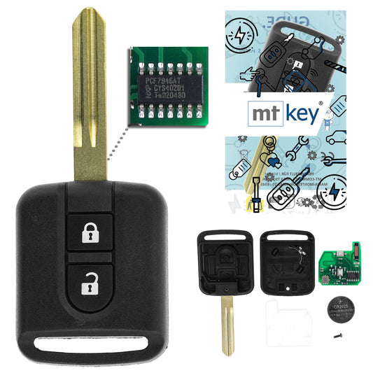 MT-KEY 2 Tasten Funk Schlüssel ASK 434MHZ kompatibel mit Nissan Micra K12 K13 Qashqai J10 Patrol NV200 Note E11 Navara D40M Cabstar F24M Autoschlüssel