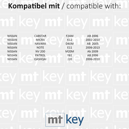 MT-KEY 2 Tasten Funk Schlüssel ASK 434MHZ kompatibel mit Nissan Micra K12 K13 Qashqai J10 Patrol NV200 Note E11 Navara D40M Cabstar F24M Autoschlüssel