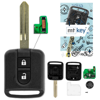 MT-KEY 2 Tasten Fernbedienung FSK Funk Schlüssel 434MHZ kompatibel mit Nissan Qashqai 09-12 Navara D40M 05-15 433,92MHZ Autoschlüssel