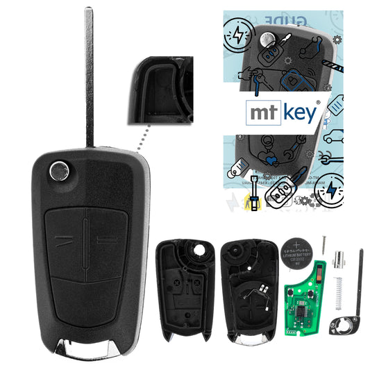MT-KEY Klapp Schlüssel 434MHZ Fernbedienung ID46 PCF7941 HU100  2 Tasten kompatibel mit Autoschlüssel Opel Corsa D BJ 2006-2016 433MHZ Funkschlüssel