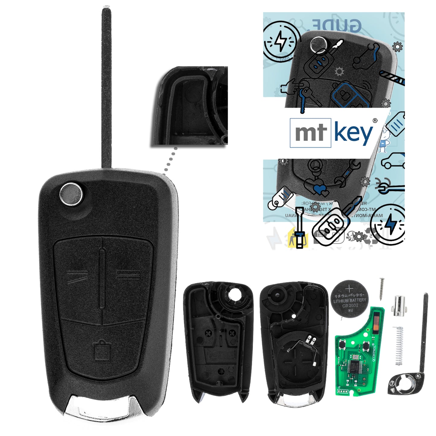 MT-KEY 3 Tasten Funk Fernbedienung 434MHZ 3 Tasten Klappschlüssel kompatibel mit Opel Vectra C 03-08 Signum 03-07 Zafira B 433MHZ Funk Schlüssel