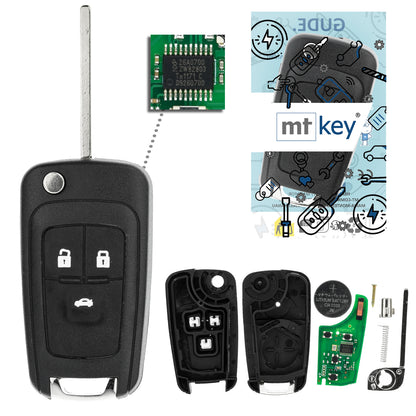 MT-KEY Funk Schlüssel 434MHZ kompatibel mit Opel Astra J Adam Corsa E Insignia A Karl Mokka Zafira C Chevrolet Cruze Bolt Volt Aveo Klappschlüssel