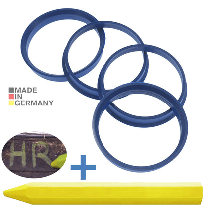 4X Zentrierringe 65,1 x 60,1 mm Blau Felgen Ringe + 1x Reifen Kreide Fett Stift