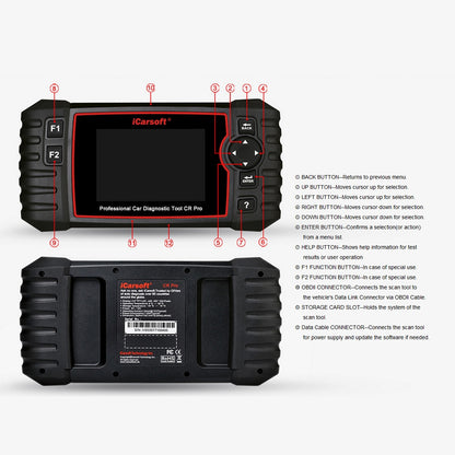 DIAGNOSEGERÄT iCARSOFT CR PRO OBD2 Scanner inkl. Online Updates DEUTSCH