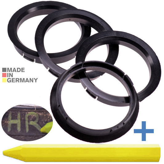 4X Zentrierringe 72,5 x 63,4 mm Schwarz Felgen Ringe + 1x Reifen Kreide Fett Stift