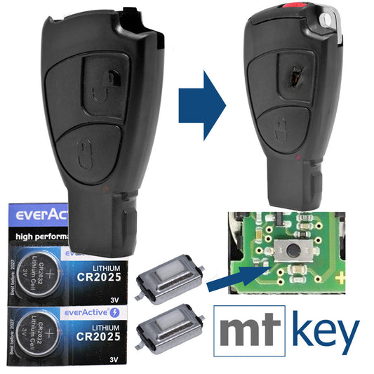 Auto Schlüssel Smartkey Funk Fernbedienung Sender 2 Tasten Gehäuse 2X Mikrotaster 2X CR2025 Batterie kompatibel mit Mercedes Benz