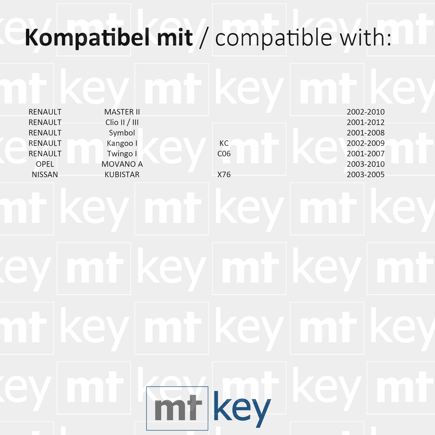 MT-KEY 2 Tasten Auto Fernbedienung 434MHZ kompatibel mit Renault Master II Clio II III Symbol Kangoo KC Twngo I Opel Movano A 433MHZ Funk Schlüssel