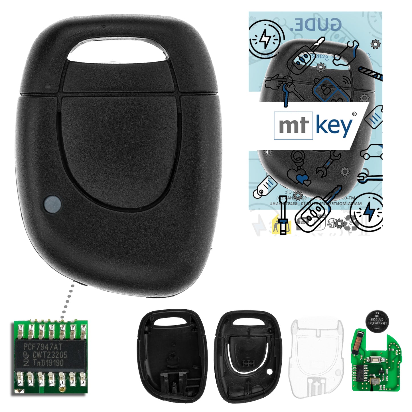 MT-KEY 2 Tasten Funk Schlüssel 434MHZ kompatibel mit Renault Clio II III 01-12 Symbol 01-08 433MHZ Autoschlüssel Fernbedienung