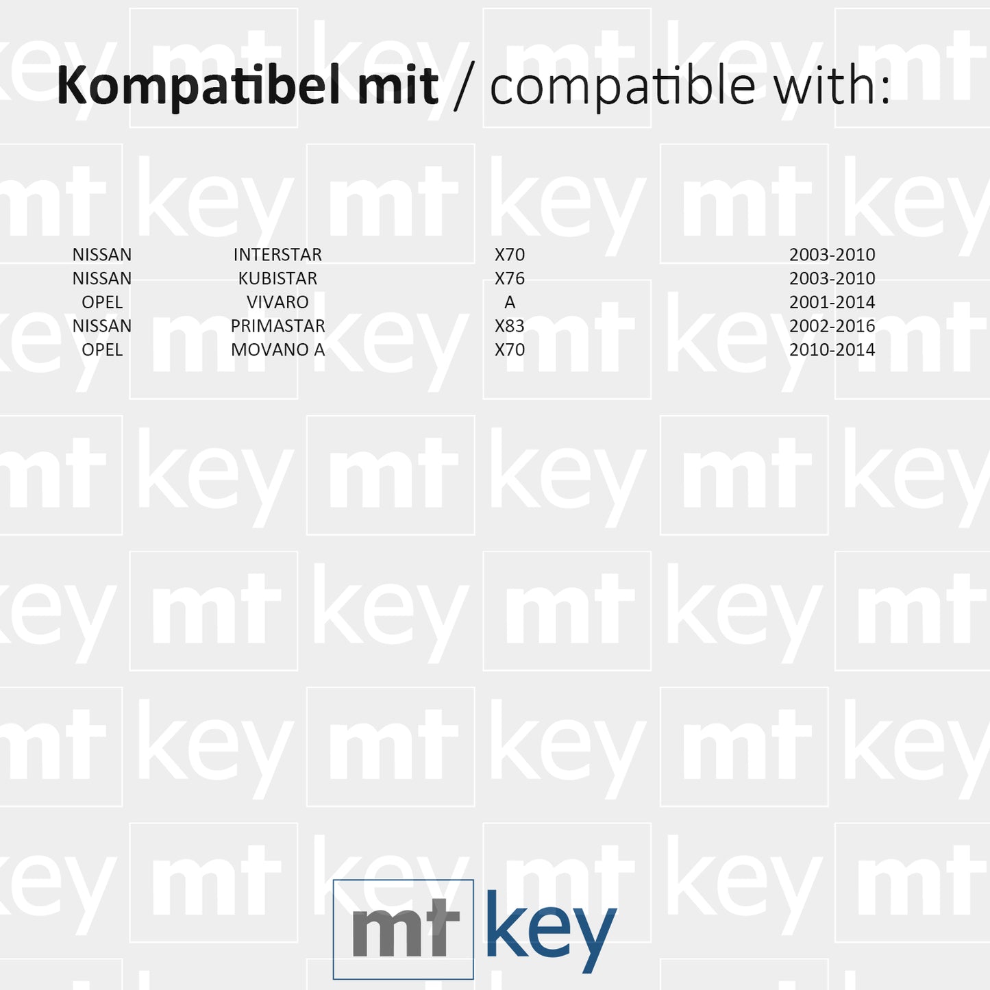MT-KEY 2 Tasten Fernbedienung 434MHZ kompatibel mit Nissan Interstar X70 Kubistar X76 Primastar X83 Opel Movano A Vivaro A 433MHZ Funkschlüssel