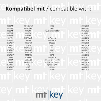 MT-KEY 2 Tasten Funk Fernbedienung 434MHZ kompatibel mit Renault Master II II Modus I Kangoo I II Trafic II Opel Movano A B 433MHZ Autoschlüssel