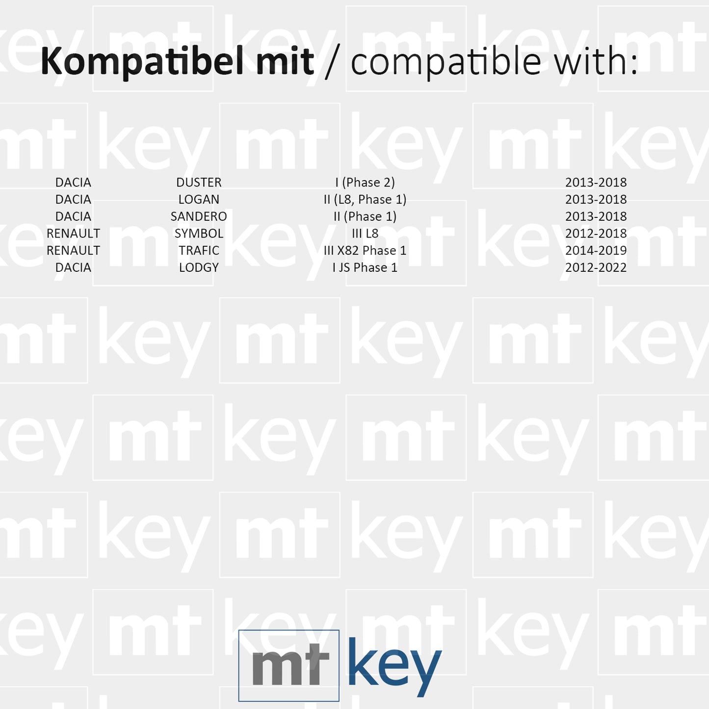 MT-KEY 2 Tasten Fernbedienung Funk Schlüssel 434MHZ kompatibel mit Renault Symbol III Trafic III Dacia Lodgy I Sandero II Logan II Duster I 433MHZ
