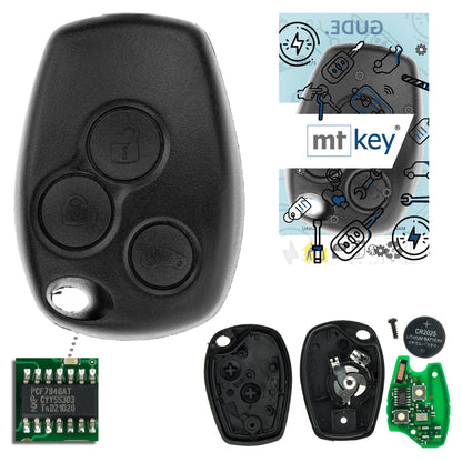 MT-KEY 2 Tasten Funk Schlüssel Fernbedienung 434MHZ kompatibel mit Mercedes Citan Renault Twingo II Clio II III Dacia Duster I Sandero I Logan I