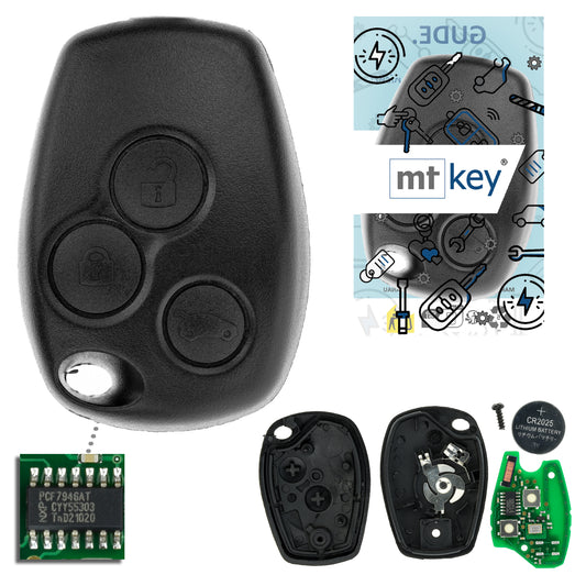 MT-KEY 3 Tasten Fernbedienung Funk Schlüssel 434MHZ kompatibel mit Renault Symbol III Trafic III Dacia Lodgy I Sandero II Logan II Duster I 433MHZ