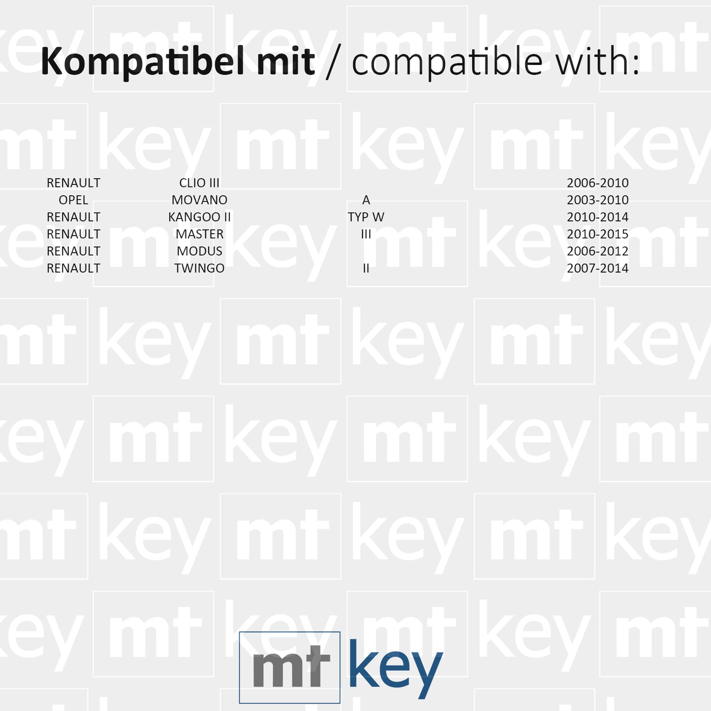 MT-KEY 2 Tasten Funk Schlüssel 434MHZ kompatibel mit RENAULT Clio 3 Kangoo II Master III Modus Twingo II Opel Movano A 433MHZ Autoschlüssel