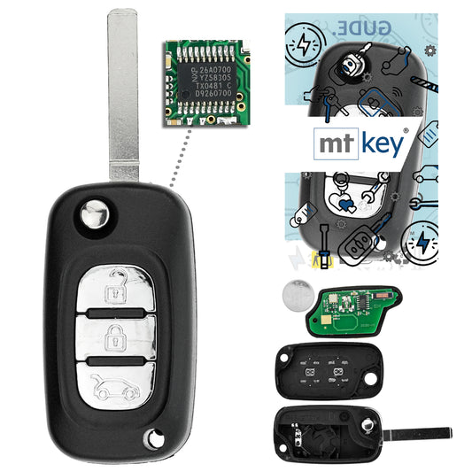MT-KEY 3 Tasten Klappschlüssel Funkschlüssel 434MHZ kompatibel mit Smart W453 Fortwo Forfour Renault Fluence Megane III 433MHZ Autoschlüssel