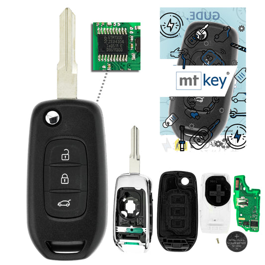 MT-KEY 3 Tasten Klapp Funk Schlüssel 434MHZ kompatibel mit Renault Megane 4 Captur I Kadjar Trafic Twingo 3 Dacia Dokker Duster Logan 2 Sandero 433MHZ