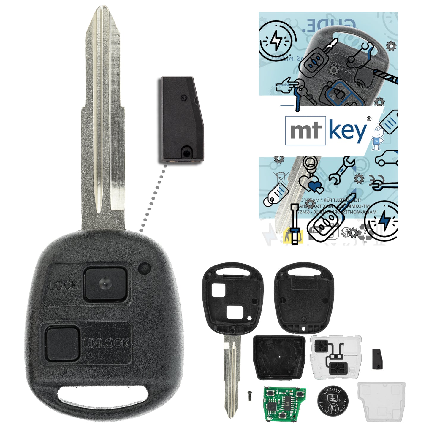 MT-KEY Funk Schlüssel Autoschlüssel 434MHZ ID33 TOY41 kompatibel mit Toyota Tarago R10 95-00 2 Tasten 433MHZ Fernbedienung