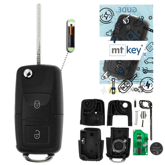 MT-KEY Funk Schlüssel 434MHZ ID48 CAN Autoschlüssel kompatibel mit Skoda Octavia I 1U 04-09 Klappschlüssel 433MHZ 1J0959753AG Fernbedienung