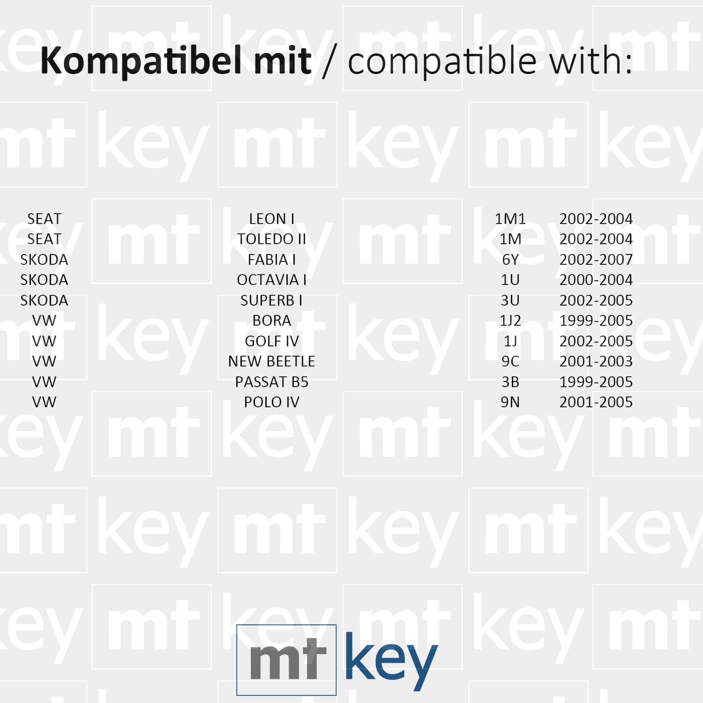 MT-KEY Funk Schlüssel 434MHZ 1J0959753AH ID48 kompatibel mit VW Bora 1J Golf 4 Polo Passat B5 Beetle Skoda Fabia I Octavia I Superb I Seat Leon I
