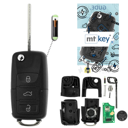 MT-KEY Funk Schlüssel 434MHZ ID48 kompatibel mit Seat Altea (XL) Leon 1P Toledo 5P Skoda Fabia 6Y Octavia 1U VW Caddy 2K Jetta 1K Golf 5 1K0959753G