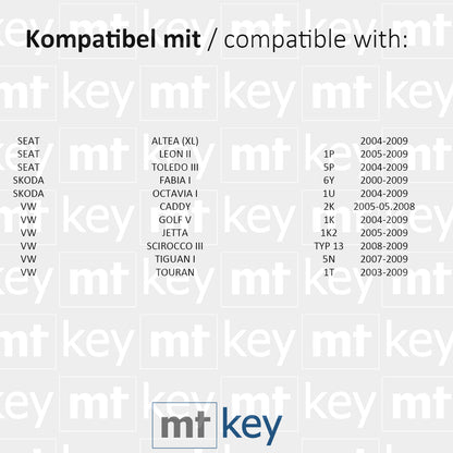 MT-KEY Funk Schlüssel 434MHZ ID48 kompatibel mit Seat Altea (XL) Leon 1P Toledo 5P Skoda Fabia 6Y Octavia 1U VW Caddy 2K Jetta 1K Golf 5 1K0959753G