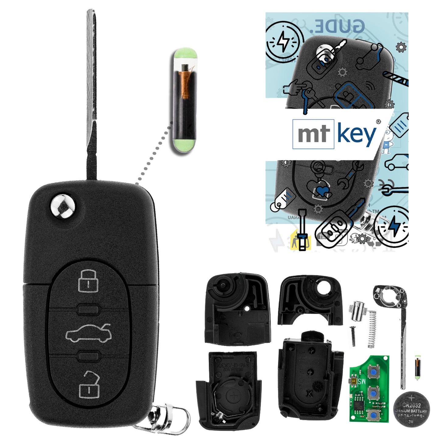 MT-KEY Funk Schlüssel 434MHZ ID48 Klappschlüssel kompatibel mit VW Bora 1J Golf IV 4 Polo 9N Passat B5 3B Beetle 9C 1J0959753B Fernbedienung