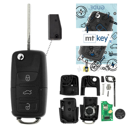MT-KEY Funk Schlüssel 434MHZ Sender ID44 Klappschlüssel kompatibel mit Seat Arosa 6HS 2001-2004 1J0959753P Fernbedienung 433MHZ