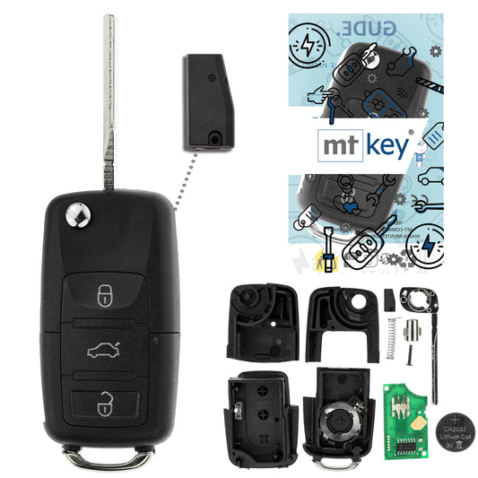 MT-KEY Funk Schlüssel 434MHZ Sender ID44 Klappschlüssel kompatibel mit Seat Arosa 6HS 2001-2004 1J0959753P Fernbedienung 433MHZ