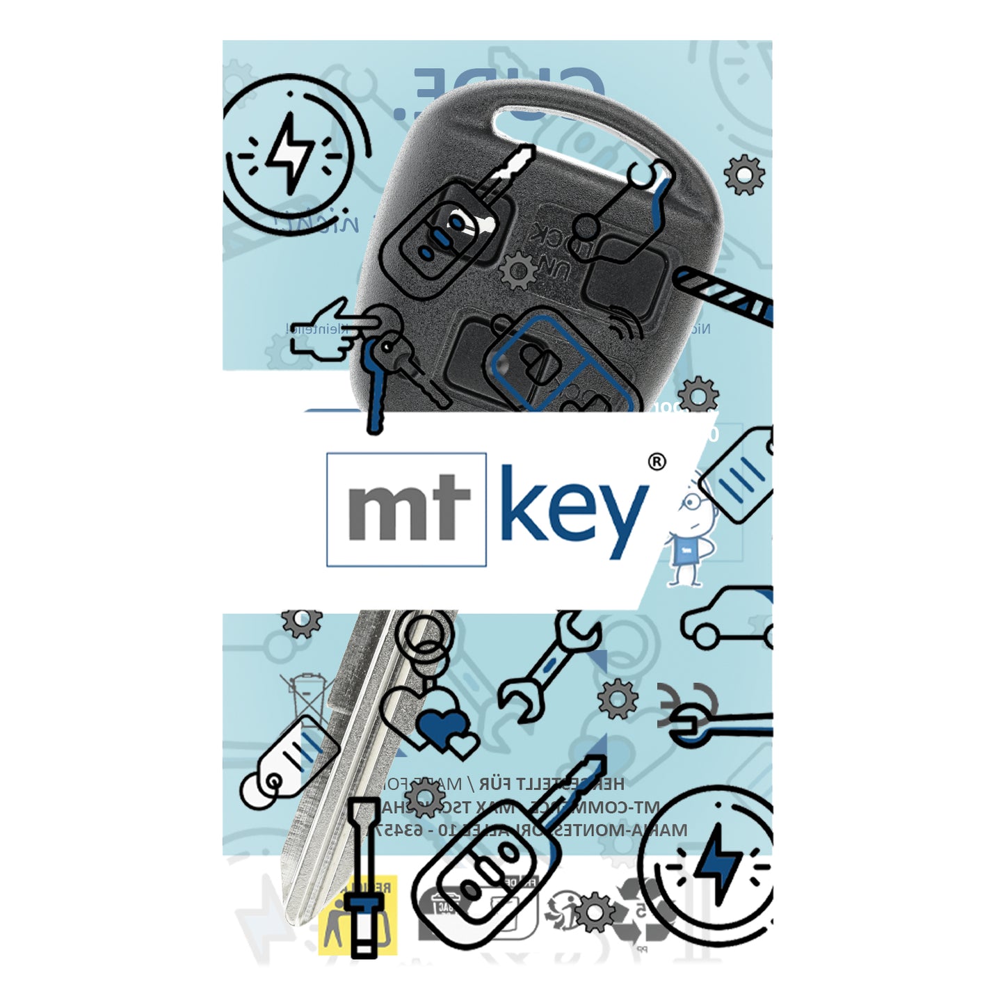 MT-KEY Funk Schlüssel TOY41 434MHZ ID67 kompatibel mit Toyota Highlander U20 04-07 Land Cruiser J120 02-09 3 Tasten 433MHZ Autoschlüssel