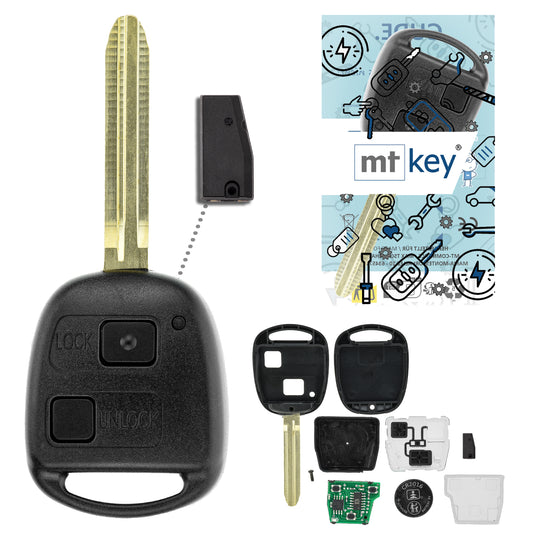 MT-KEY Funk Schlüssel Autoschlüssel 434MHZ ID33 TOY43 kompatibel mit Toyota Tarago R10 95-00 2 Tasten 433MHZ Fernbedienung