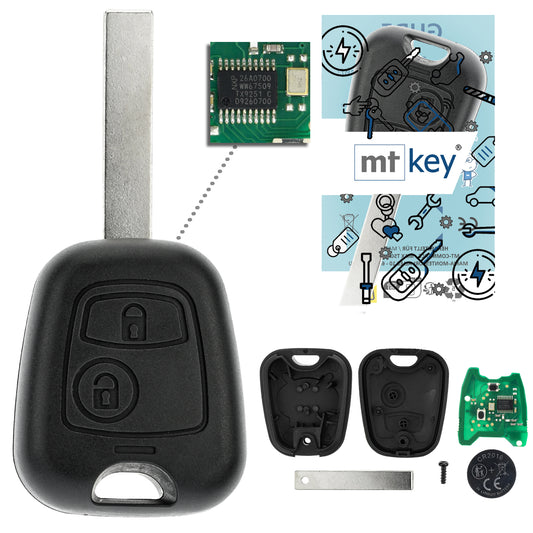 MT-KEY Funk Schlüssel HU83 434MHZ PCF7961 ASK kompatibel mit Peugeot 307 308 I Citroen Berlingo II C4 (Grand) Picasso I 433MHZ Funk Fernbedienung