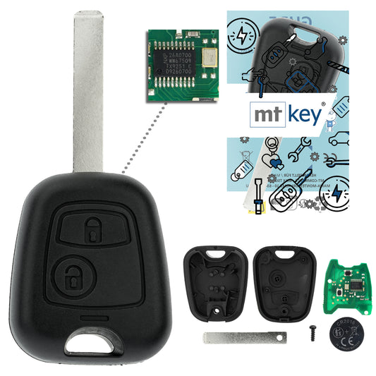MT-KEY Funk Schlüssel VA2 VA6 434MHZ PCF7961 ASK kompatibel mit Peugeot Partner II 2008-2017 433MHZ Funk Fernbedienung