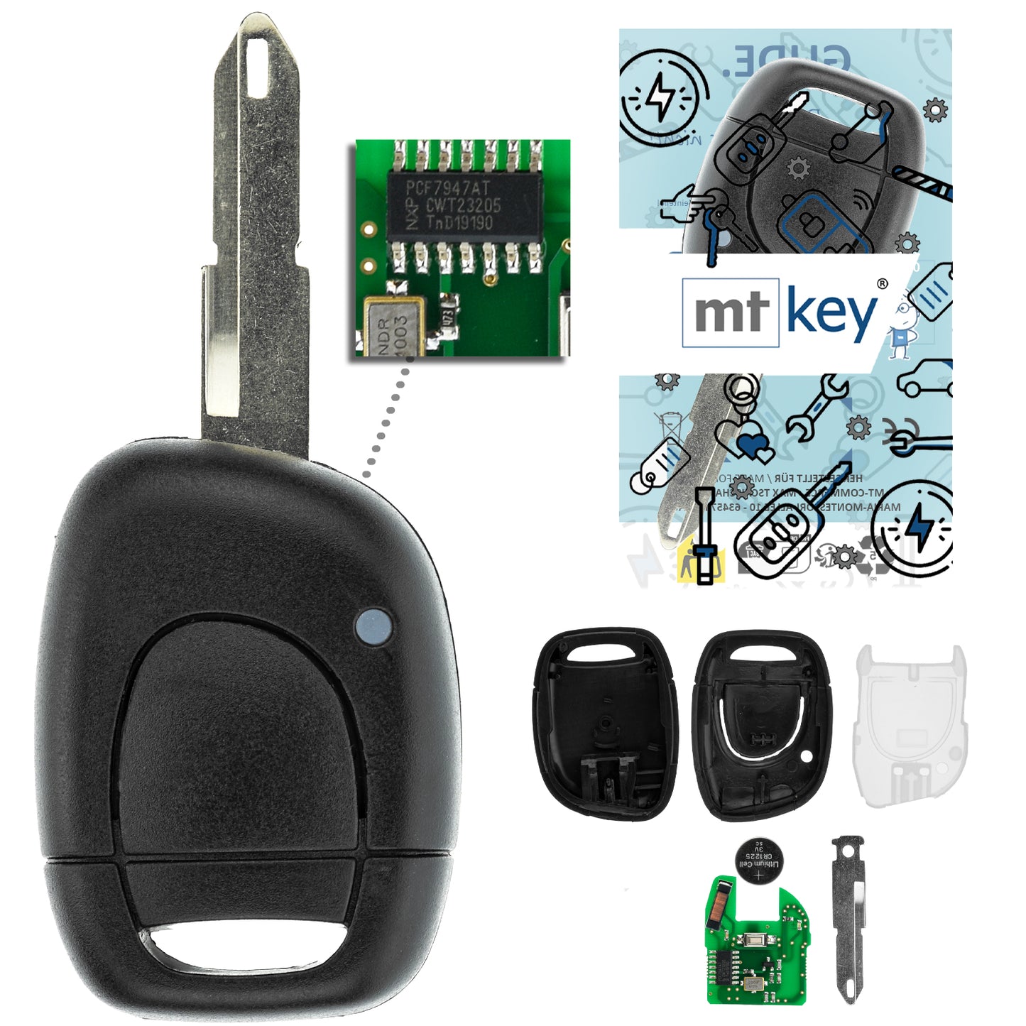 MT-KEY Funk Schlüssel 434MHZ Fernbedienung NE73 kompatibel mit Renault Twingo I Symbol Master II Kangoo I Clio II Opel Movano A Autoschlüssel