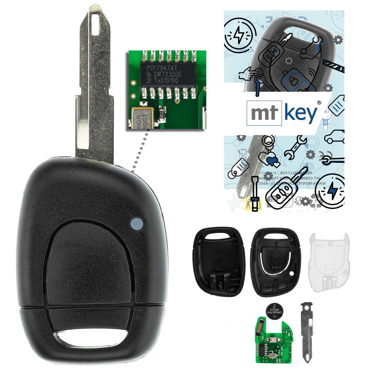 MT-KEY Funk Schlüssel 434MHZ Fernbedienung NE73 NE72 kompatibel mit Renault Clio II III 01-12 Symbol 01-08 433MHZ Autoschlüssel