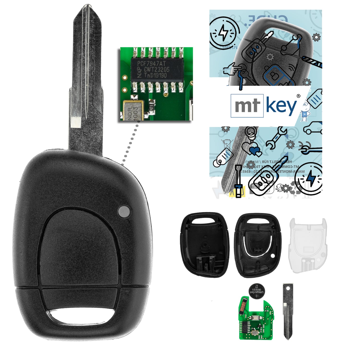 MT-KEY Funk Schlüssel 434MHZ Fernbedienung VAC102 kompatibel mit Renault Clio II III 01-12 Symbol 01-08 433MHZ Autoschlüssel