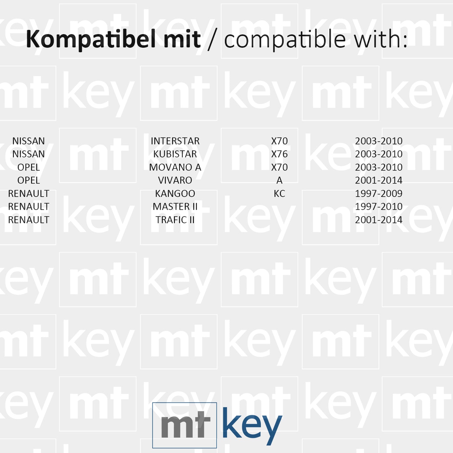 MT-KEY Funk Schlüssel 434MHZ Fernbedienung NE72 kompatibel mit Renault Kangoo KC Master II Trafic II Opel Movano A Vivaro A Nissan Interstar Kubistar