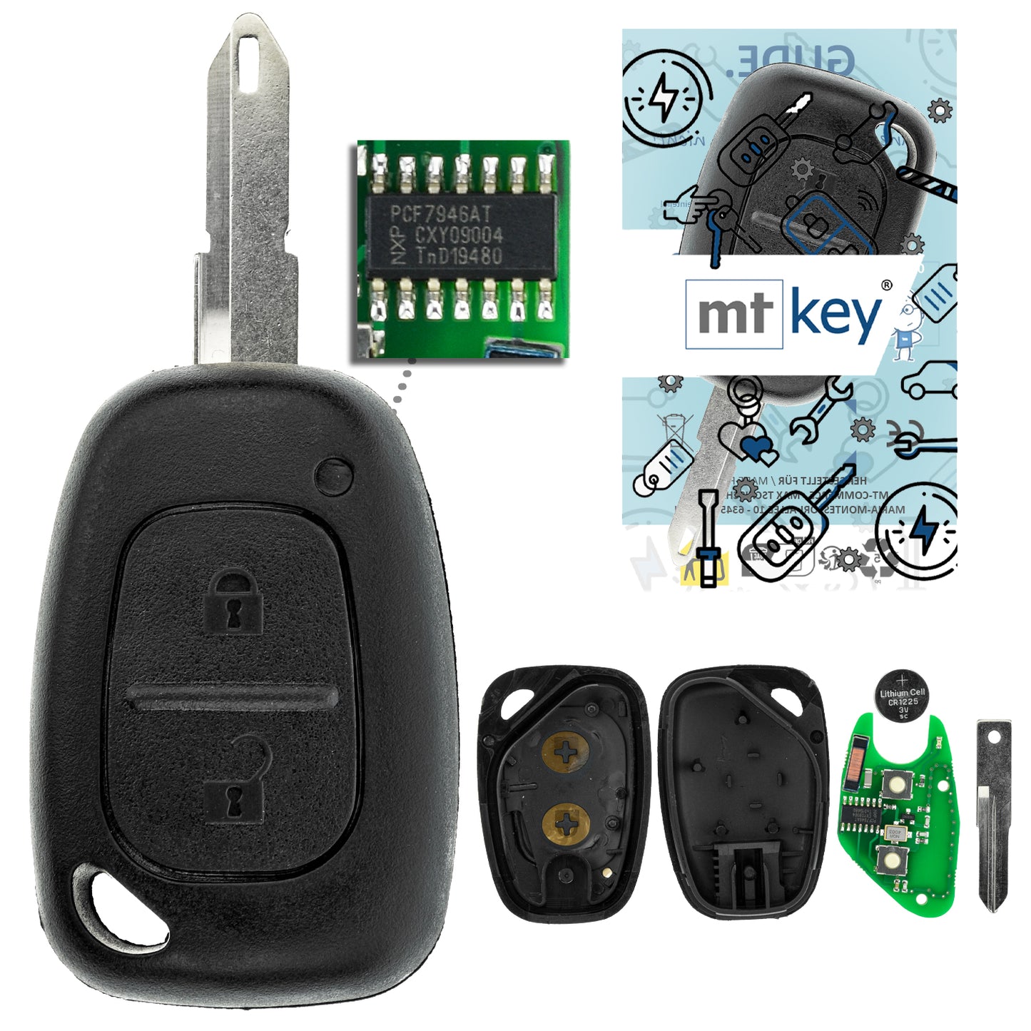 MT-KEY Funk Schlüssel 434MHZ Fernbedienung NE72 kompatibel mit Opel Movano A Vivaro A Nissan Interstar X70 Kubistar X76 Primastar X83 Autoschlüssel