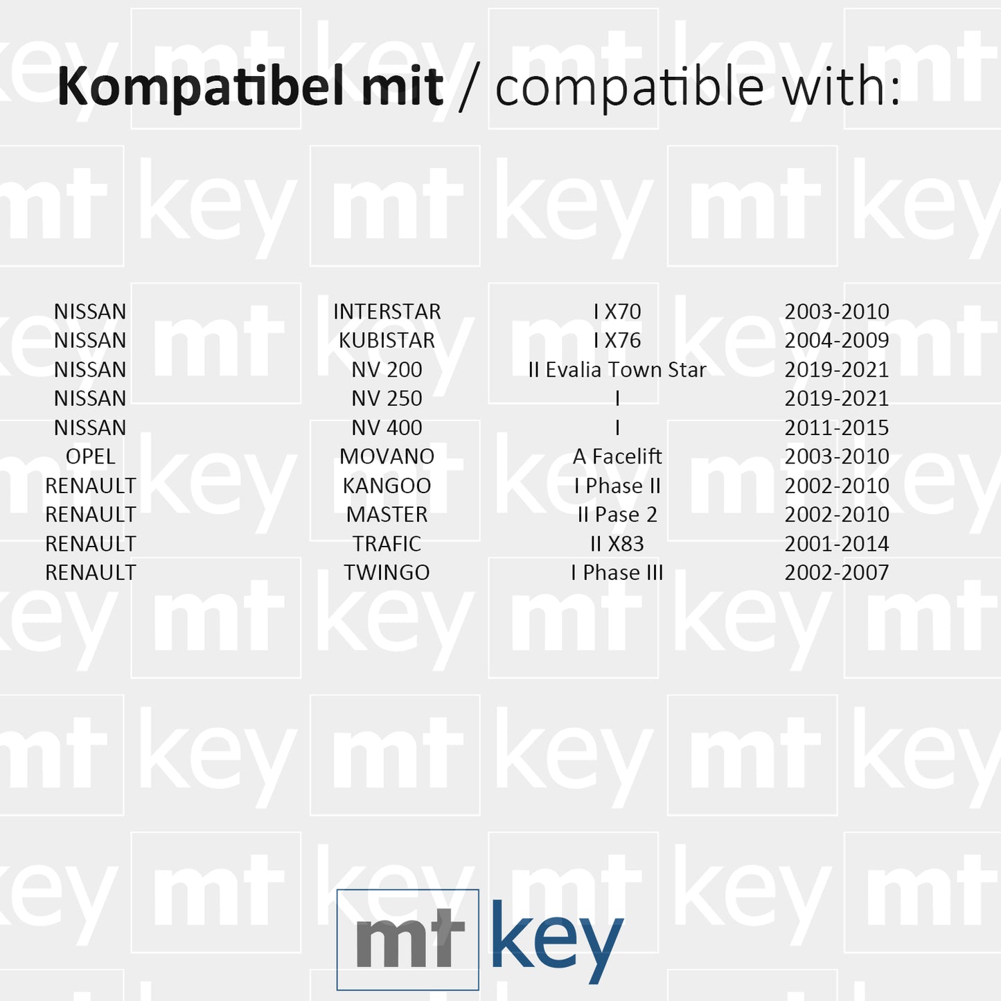 MT-KEY Funk Schlüssel 434MHZ NE72 kompatibel mit Renault Kangoo I Master II Trafic II Twingo I Nissan Interstar Kubistar NV 200 250 400 Opel Movano A