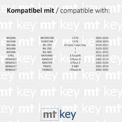 MT-KEY Funk Schlüssel 434MHZ NE72 kompatibel mit Renault Kangoo I Master II Trafic II Twingo I Nissan Interstar Kubistar NV 200 250 400 Opel Movano A