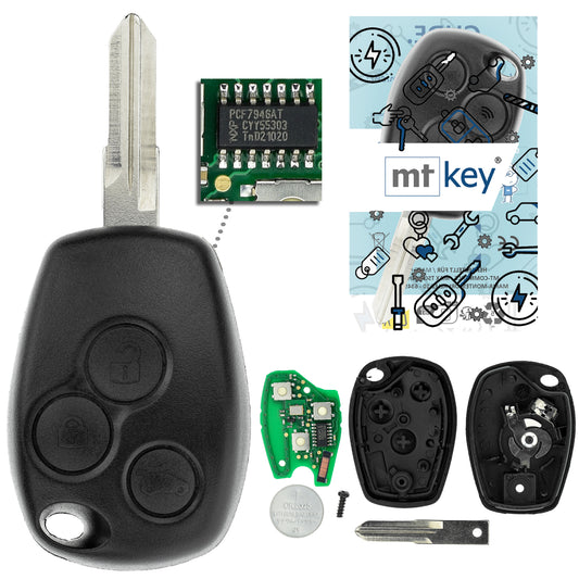 MT-KEY Funk Schlüssel VA6 434MHZ kompatibel mit Renault Twingo I II Trafic Master II Kangoo I Clio III Dacia Logan Sandero Duster I Nissan NV 200 400