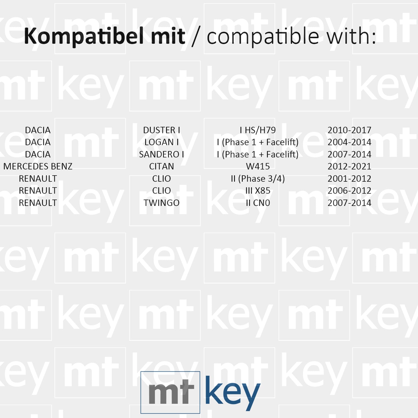 MT-KEY Funk Schlüssel VA6 434MHZ kompatibel mit Renault Twingo II Mercedes Citan W415 Dacia Logan I Sandero I Duster I 433MHZ Fernbedienung
