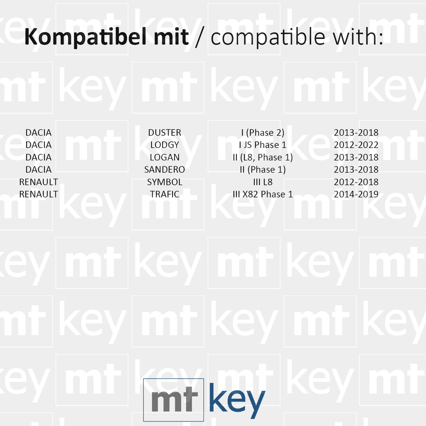 MT-KEY Funk Schlüssel VAC102 434MHZ kompatibel mit Dacia Duster I Lodgy I Logan II Sandero II Renault Trafic III Symbol III 433MHZ Fernbedienung