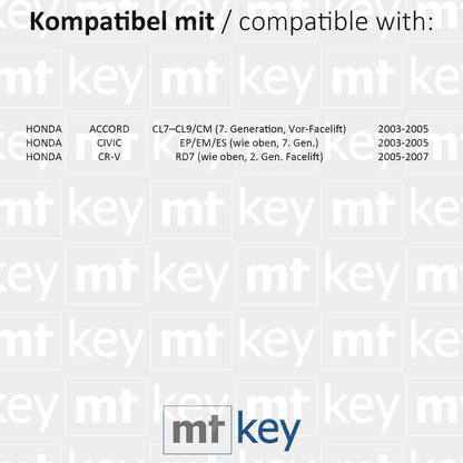 MT-KEY Funk Schlüssel ID48 HON66 kompatibel mit Honda Accord VII CL7 CL8 CL9 Civic VII 03-05 7. Generation CRV RD7 05-07 433MHZ Autoschlüssel