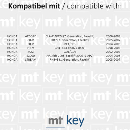 MT-KEY 3 Tasten Funk Schlüssel ID 8E HON66 kompatibel mit Honda Accord VII CRV II FRV BE HRV GH JAZZ GD S2000 AP1 STREAM I 433MHZ Autoschlüssel