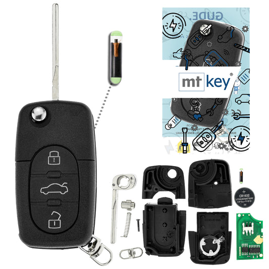 MT-KEY Funk Schlüssel 434MHZ Fernbedienung ID48 kompatibel mit Audi A3 8L 00-03 A4 B5 S4 A6 C5 TT 8N 433MHZ 4D0837231N Klappschlüssel